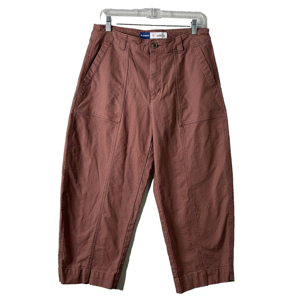 Old Navy Womens Pants High Waisted Barrel Ankle Taupe 10